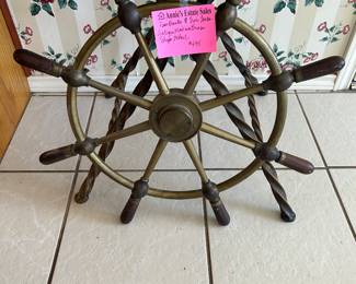 Antique brass and wood Ships wheel made in Edinburgh Scotland