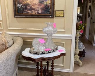 Another lovely antique unusual marble Plateau mirror flower vase with rose bowls