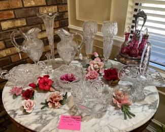 More interesting pieces of American brilliant crystal And a Antique condiment caddy
