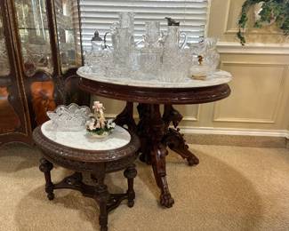 More outstanding, American brilliant pieces and two antique oval walnut marble top tables with carved accents