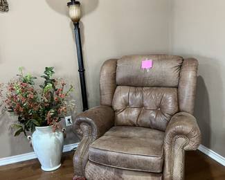 Leather recliner, floor lamp