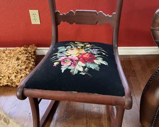 Antique sewing rocker with needlepoint seats