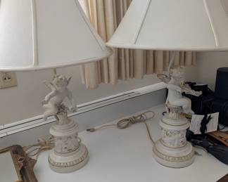 Pair of Cherub Lamps, Adorable and Sturdy.