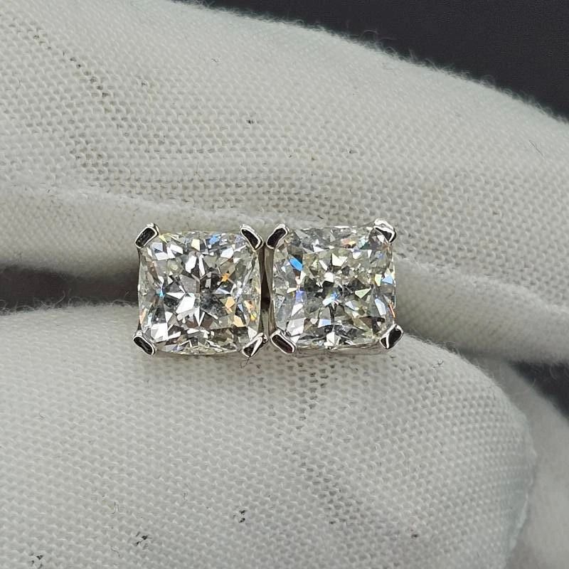 NEW! 5 Carat Diamond Brilliant Cushion Cut Solitaire Stud Earrings in 14k White Gold