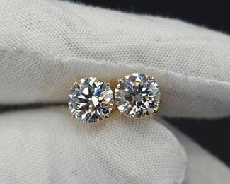 NEW! 4 Carat Diamond Round Solitaire Stud Earrings in 14k Yellow Gold w/ EGL Report