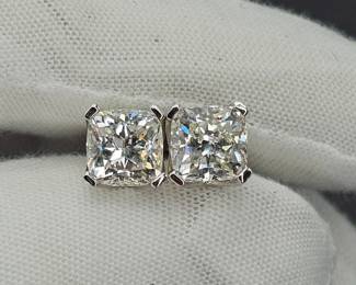 NEW! 5 Carat Diamond Brilliant Cushion Cut Solitaire Stud Earrings in 14k White Gold