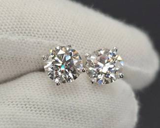 NEW! 2 Carat Diamond Solitaire Martini Stud Earrings in 14k White Gold