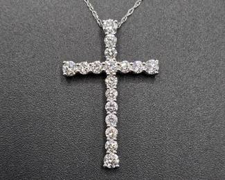 NEW! 1.05 Carat Pavé Diamond Classic Cross Pendant Necklace in 14k White Gold