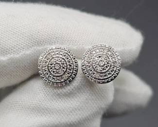 Natural Diamond Swirl Round Medallion Stud Earrings