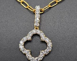 NEW! 1 Carat Pavé Diamond Flower Pendant Paperclip Chain Necklace
