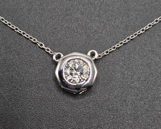 NEW! Modern Solitaire 1 Carat Diamond Bezel Pendant Necklace