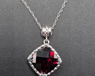 Solitaire 4.90 Carat Garnet Checkerboard Halo Pendant Necklace