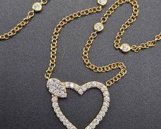 NEW! 1.33 Carat Pavé Diamond Open Heart Halo Leaf Pendant Necklace