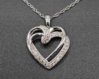 NEW! 0.25 Carat Pavé Diamond Ribbon Double Heart Pendant Necklace