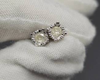NEW! 0.25 Carat Natural Diamond Bezel Solitaire Stud Earrings in White Gold