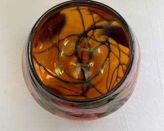Interior view of the very large Charles Lotton Sunset Multiflora bowl, inscribed signature and date of 1984