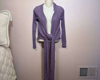 Ioanna Kourbela wrap sweater cardigan, lavender color – boho artsy wrap, super stretchy, one size fits most!