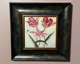 Small painting of parrot tulips and insect