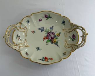 Nymphenburg Porcelain gilt floral dish tray with pierced handles
