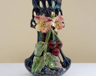 Royal Dux style amphora cherries & blossoms Art Nouveau vase circa 1904-1918
