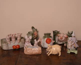 Wonderful collection of 19th c. German porcelain pig fairing figurines