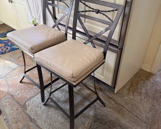 Another view of pair of wrought iron bar stools