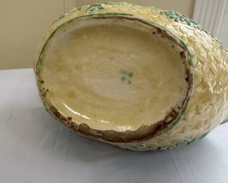 Base of vintage majolica glazed basket with flowering branch handles
