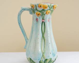 Vintage Italian floral pitcher, baby blue with yellow flowers