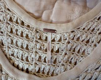 Closeup of Free People ivory color open knit pullover sweater, size XS, new with tag NWT