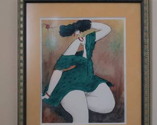 Michel Boulet (French b.1938), Sitting Woman, color lithograph, framed