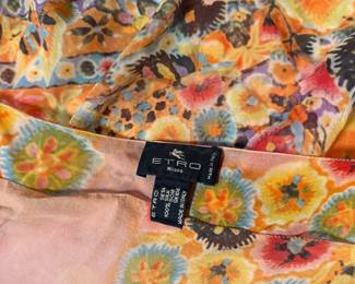 Closeup of ETRO Milano 100% silk top, made in Italy