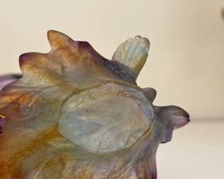 Base of the signed Daum Nancy France pate de verre glass butterfly on leaf dish