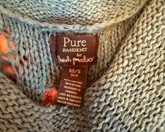 Closeup of Fresh Produce hand knit cowl neck sleeveless sweater size XS/S, new with tag NWT