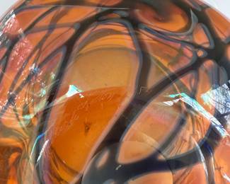 Base of the signed Charles Lotton Sunset Multiflora bowl, inscribed signature and date of 1984