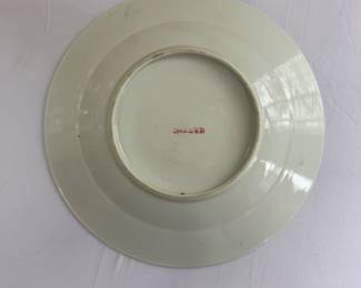 Reverse of vintage Chinese porcelain enameled butterfly and flower plate
