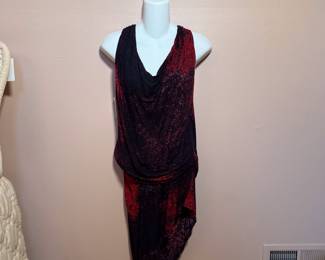 Halston Heritage abstract asymmetrical hem sleeveless dress, red purple, size 6