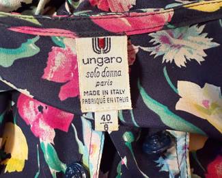 Closeup of Ungaro floral print dress, made in Italy, size 40/8