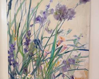 Signed impressionist color print of flowers