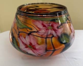 Another view of the very large Charles Lotton Sunset Multiflora bowl, inscribed signature and date of 1984