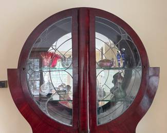 Detail of the top of the c. 1930's English Art Deco display cabinet