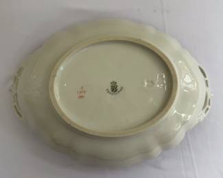 Base of Nymphenburg Porcelain gilt floral dish tray with pierced handles