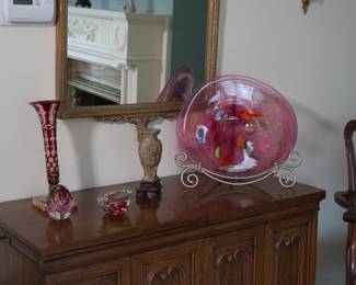 Selection of art glass ranging from antique to comtemporary, including a St Clair Glass paperweight and a mid century paperweight ashtray