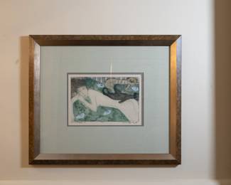 Linda Gourley signed limited edition print 17/150 "Tom Catting Around" woman with cat, framed
