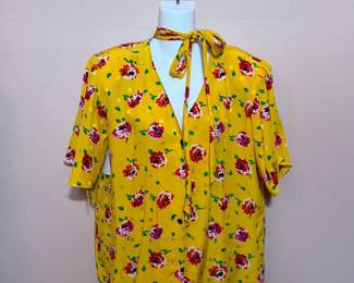 Ungaro Ter yellow floral short sleeve blouse, size 42/12