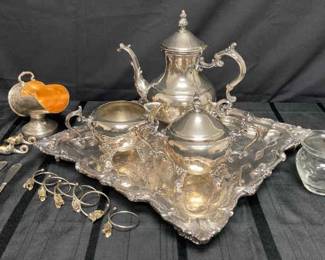 CT485VFB Roger Silver Plated Teapot With Tray And Accessories