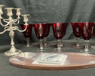 CT424Entertaining Goblets, Candelabra And Serving Board
