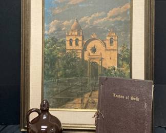 CT452Mission Church print by Morris Harvey, book and jug