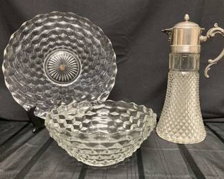 CT484Vintage Glass Decanter, And Fostoria Plate And Bowl