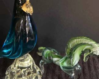 Heavy Murano Style Glass Cockatoo And A Glass Horse