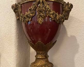 Two Red Brass Urns